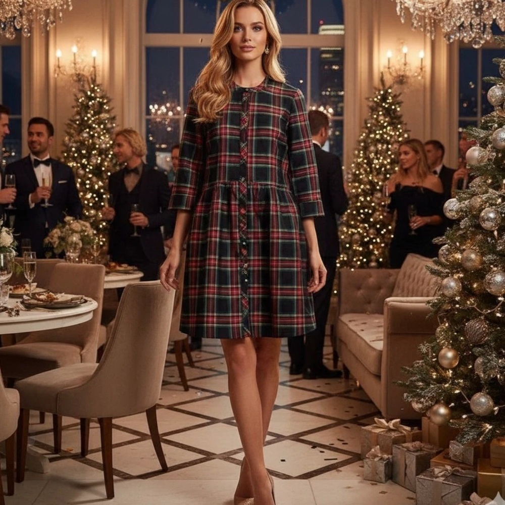 Tuckernuck Royal Shirt Dress Womens L Highland Tartan Plaid Party Holiday